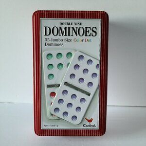 DOUBLE NINE DOMINOES 55 JUMBO SIZE COLOR DOT VINTAGE 2004 CARDINAL 9511C TIN BOX